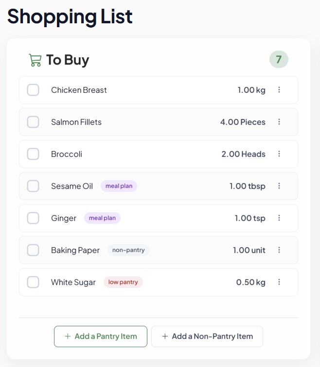 Tamiana Shopping List Example